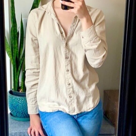 Forever 21 Linen Blend Button Up Shirt Relaxed Fit Resort Collection Beach - Picture 1 of 8